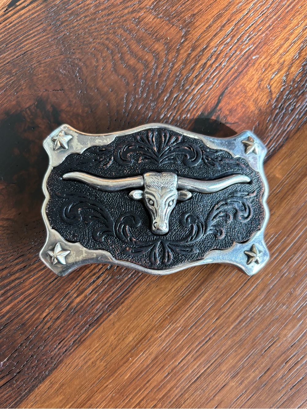 Vintage Western Cowboy Belt Buckle Longhorn Metal/Leather Rugged Rodeo, Unisex